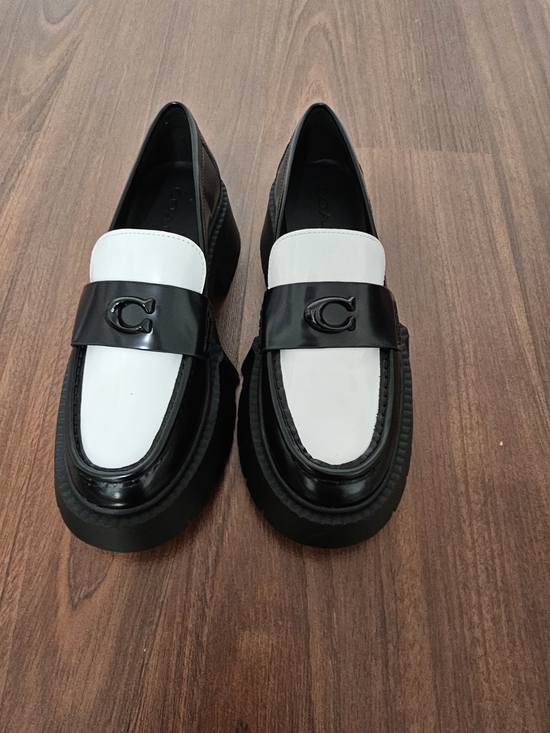 Coach Womens Leah Platform Leather Loafers Black And White Without Box main image 1